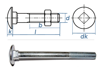 M8 x 70mm Torbandschrauben DIN603 Stahl verzinkt (10 Stk.)