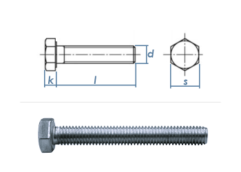 M16 x 80mm Sechskantschrauben DIN933 Vollgewinde Stahl verzinkt FKL8.8 (1 Stk.)