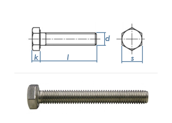 M10 x 12mm Sechskantschrauben DIN933 Vollgewinde Edelstahl A2 (10 Stk.)